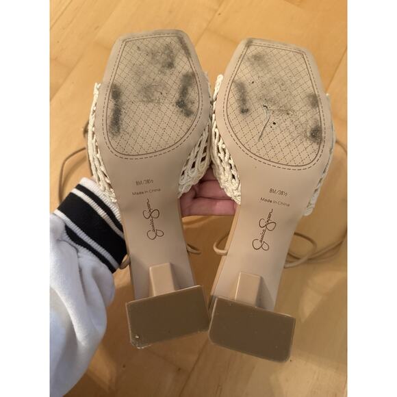 Jessica Simpson Zemura Sandal Beige White Block Heel Tie Up Crochet 8 - Picture 4 of 4